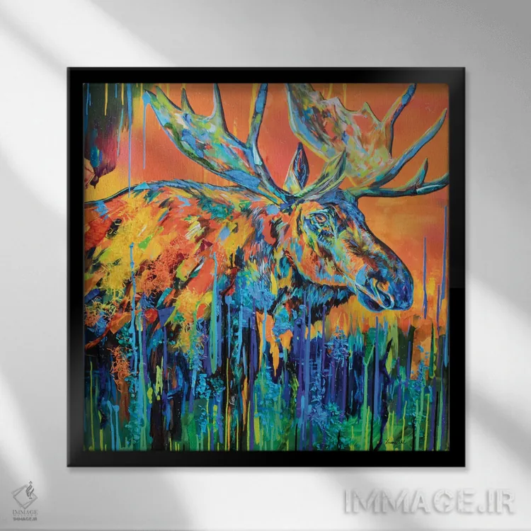 تابلو گوزن شمالی (گوزن موس) اثر لیندزی دال - نمای قابدار مشکی