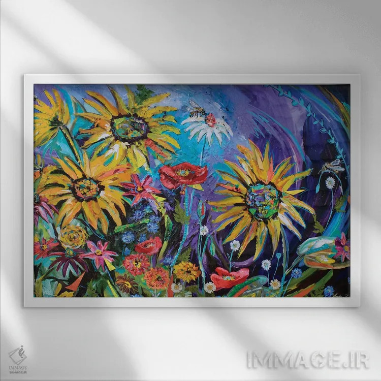 تابلو دسته گل تابستانی اثر لیندزی دال - نمای قابدار سفید