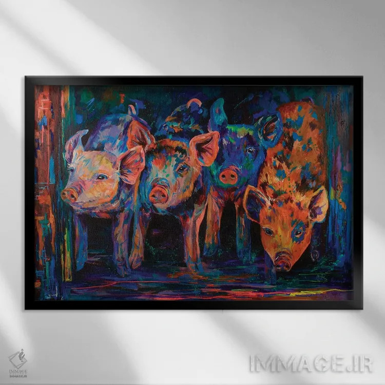 تابلو چهار خوک کوچک اثر لیندزی دال - نمای قابدار مشکی