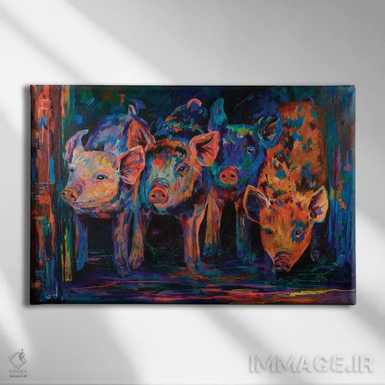تابلو چهار خوک کوچک اثر لیندزی دال - نمای روبهرو روی دیوار