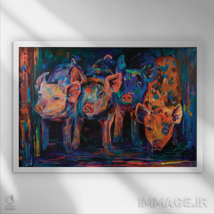 تابلو چهار خوک کوچک اثر لیندزی دال - نمای قابدار سفید