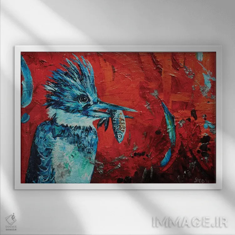 تابلو مرغ ماهیخوار اثر لیندزی دال - نمای قابدار سفید