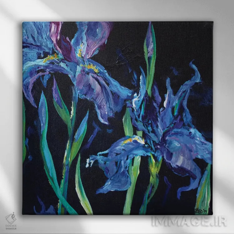 تابلو زنبق آبی اثر لیندزی دال - نمای روبهرو روی دیوار