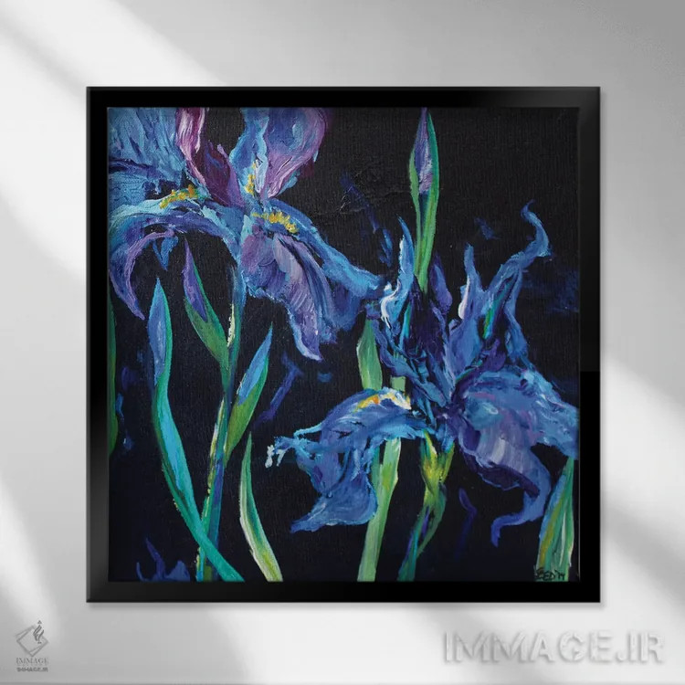 تابلو زنبق آبی اثر لیندزی دال - نمای قابدار مشکی