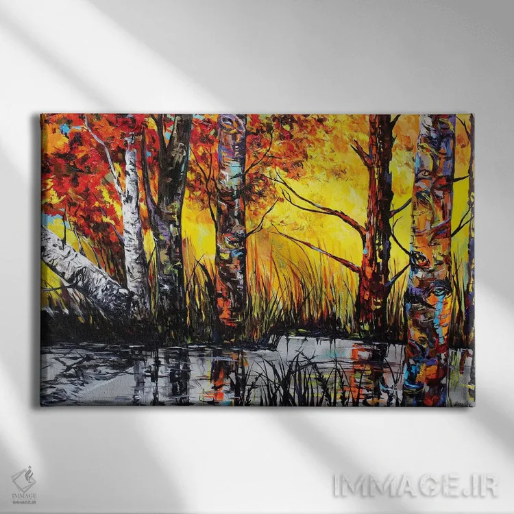 تابلو بازتاب رودخانه نقرهای اثر لیندزی دال - نمای روبهرو روی دیوار