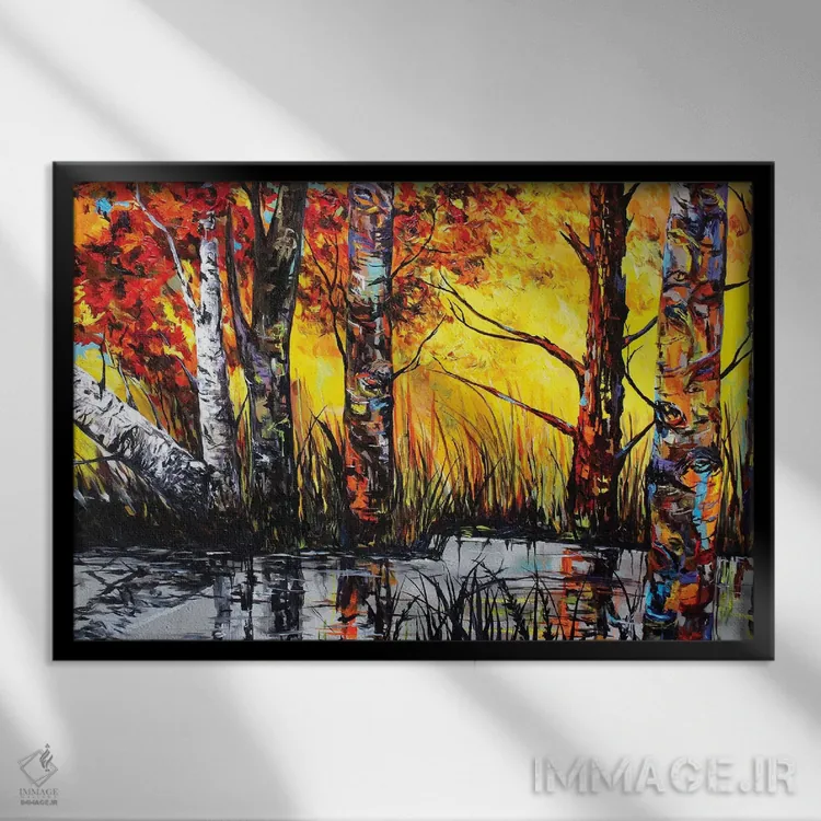 تابلو بازتاب رودخانه نقرهای اثر لیندزی دال - نمای قابدار مشکی