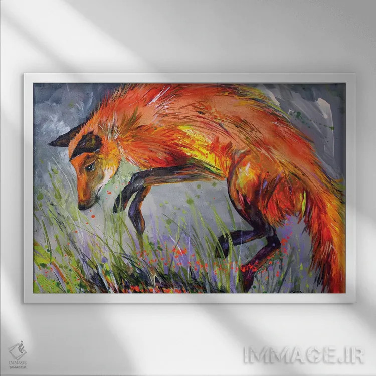 تابلو روباه بهاری اثر لیندزی دال - نمای قابدار سفید