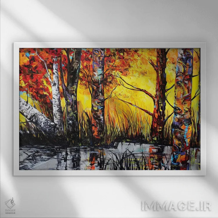 تابلو بازتاب رودخانه نقرهای اثر لیندزی دال - نمای قابدار سفید