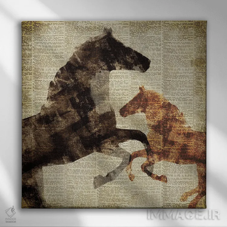 تابلو اسبها بر روزنامه I اثر دن منیلی - نمای روبهرو روی دیوار