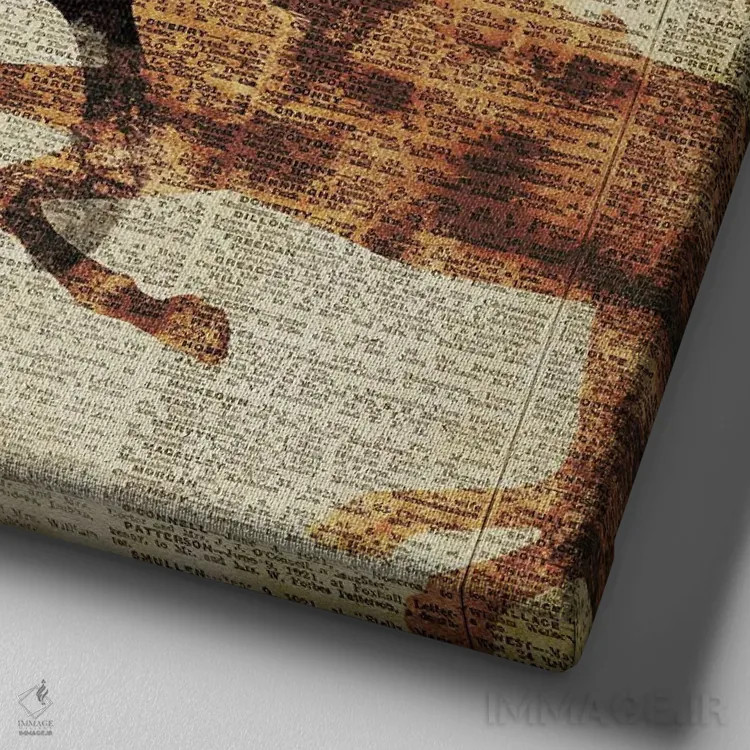 تابلو اسبها بر روزنامه I اثر دن منیلی - نمای نزدیک بافت بوم