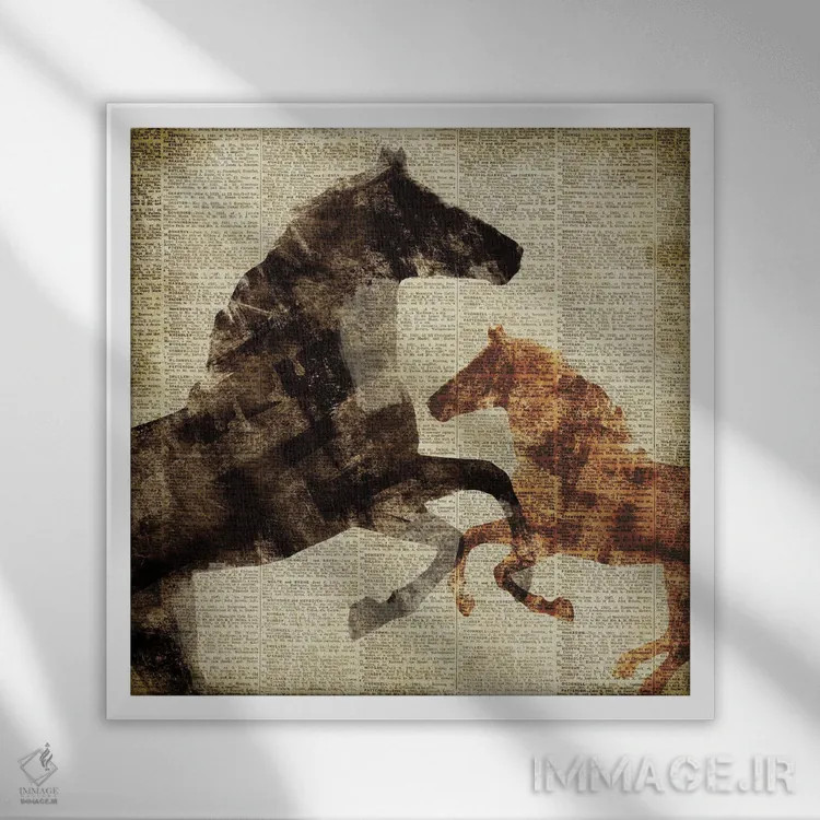 تابلو اسبها بر روزنامه I اثر دن منیلی - نمای قابدار سفید