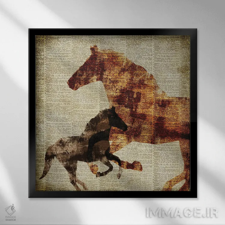تابلو اسبها بر روزنامه II اثر دن منیلی - نمای قابدار مشکی