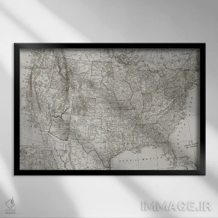 تابلو نقشه طبیعی ایالات متحده اثر دن منیلی - نمای قابدار مشکی