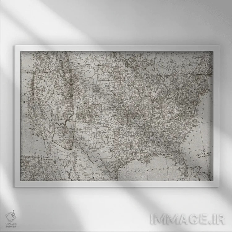 تابلو نقشه طبیعی ایالات متحده اثر دن منیلی - نمای قابدار سفید
