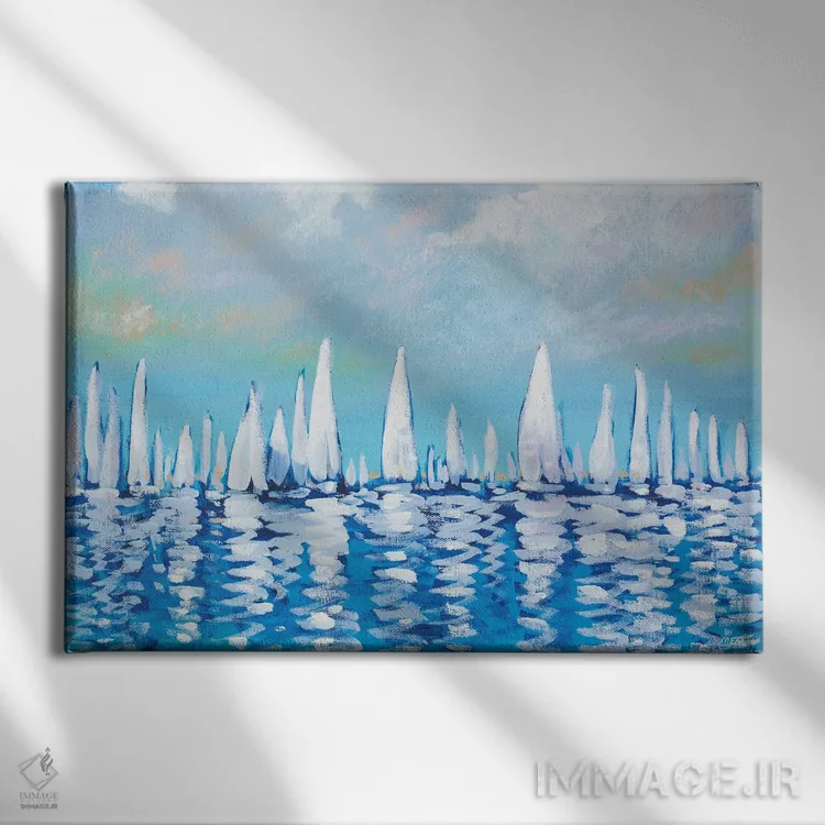 تابلو رجاتا (مسابقه قایقرانی) در دریا اثر دن منیلی - نمای روبهرو روی دیوار