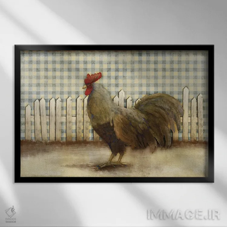 تابلو خروس اثر دن منیلی - نمای قابدار مشکی