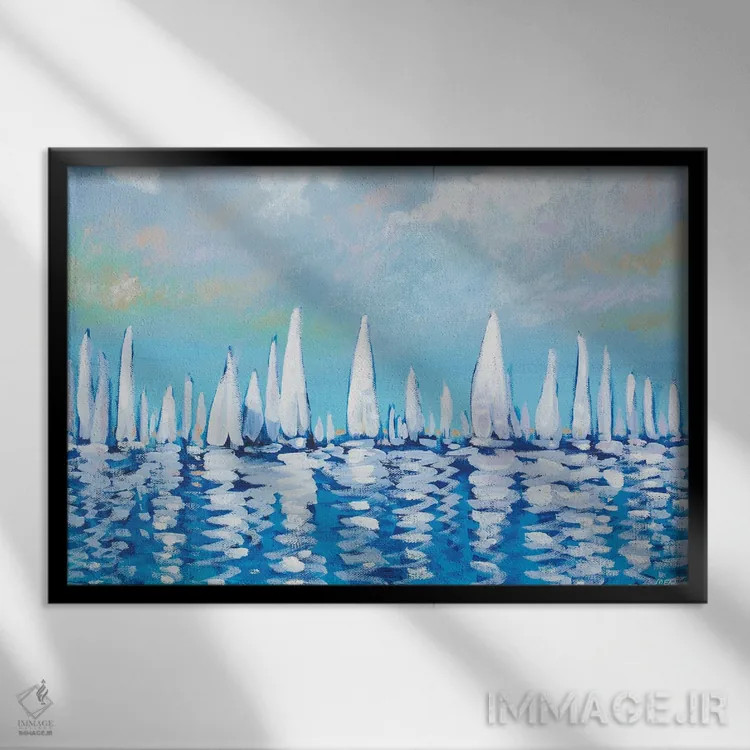 تابلو رجاتا (مسابقه قایقرانی) در دریا اثر دن منیلی - نمای قابدار مشکی