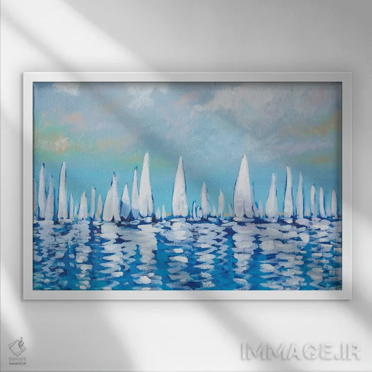 تابلو رجاتا (مسابقه قایقرانی) در دریا اثر دن منیلی - نمای قابدار سفید