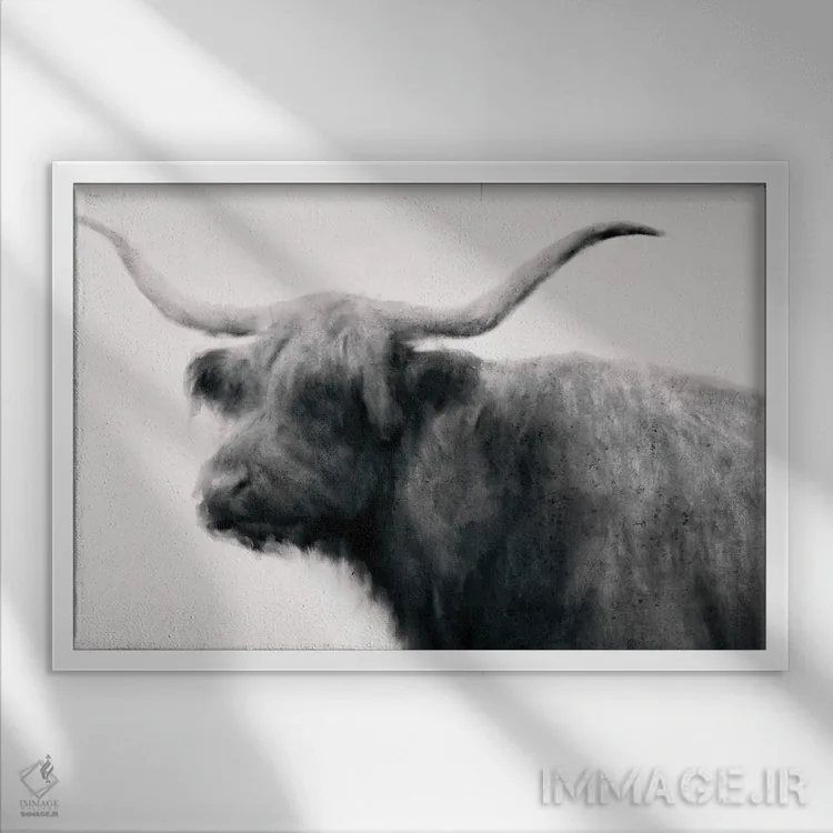 تابلو گاو قدیمی (سبک قدیمی) اثر دن منیلی - نمای قابدار سفید