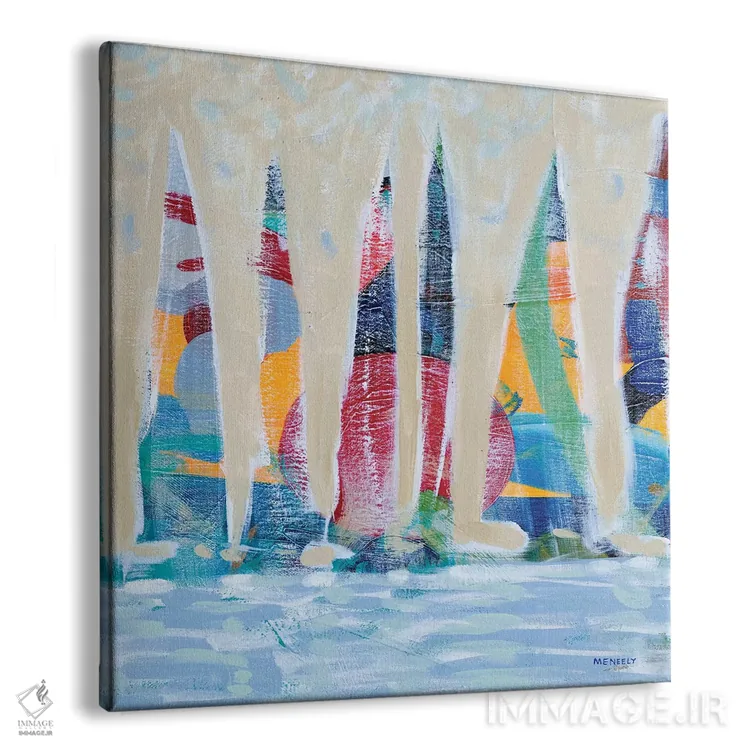 تابلو دوجین قایق رنگارنگ مربعی II اثر دن منیلی - نمای پرسپکتیو محصول