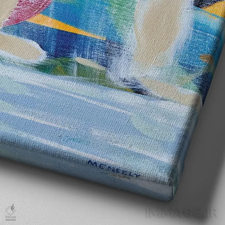 تابلو دوجین قایق رنگارنگ مربعی II اثر دن منیلی - نمای نزدیک بافت بوم