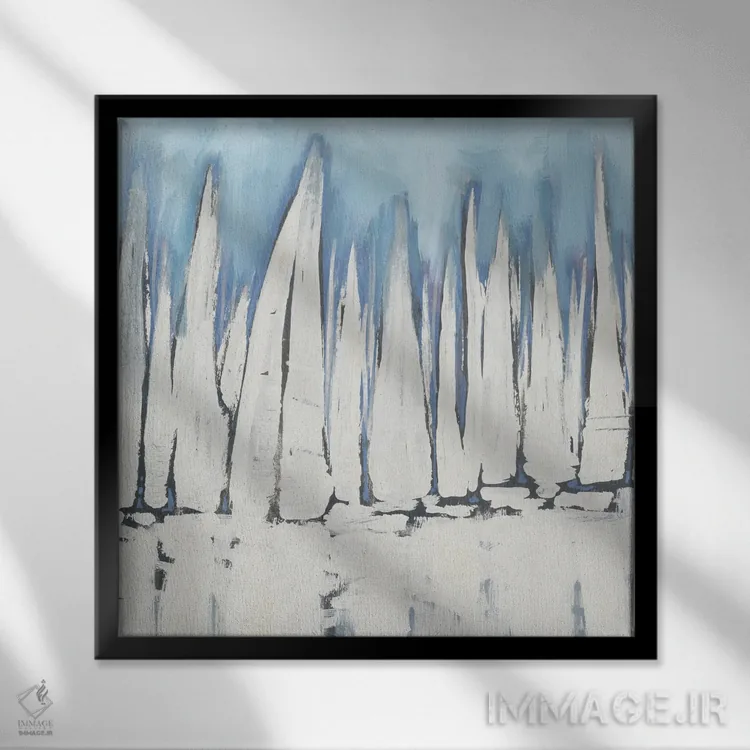 تابلو گروه قایقهای سفید بادبانی II اثر دن منیلی - نمای قابدار مشکی