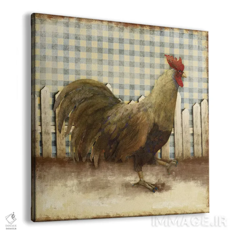 تابلو خروس روی پارچهٔ دمسک I اثر دن منیلی - نمای پرسپکتیو محصول