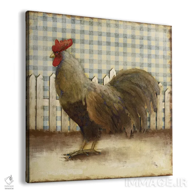 تابلو خروس روی پارچهٔ دمسک II اثر دن منیلی - نمای پرسپکتیو محصول