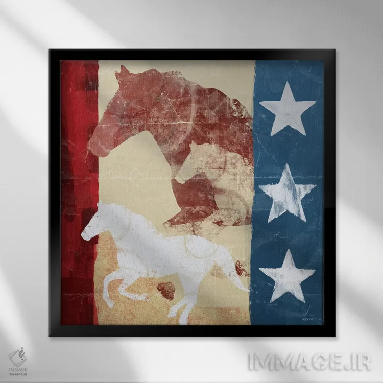 تابلو اسب آمریکایی I اثر دن منیلی - نمای قابدار مشکی