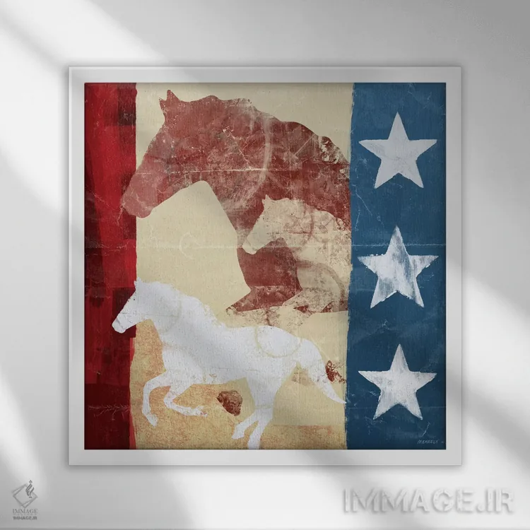 تابلو اسب آمریکایی I اثر دن منیلی - نمای قابدار سفید