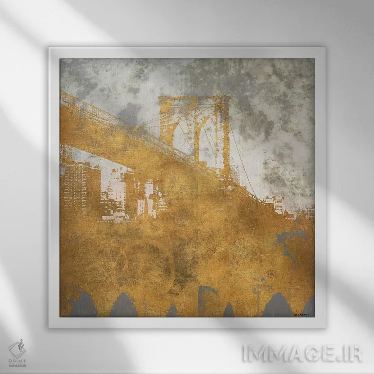 تابلو پل طلایی نیویورک در غروب I اثر دن منیلی - نمای قابدار سفید