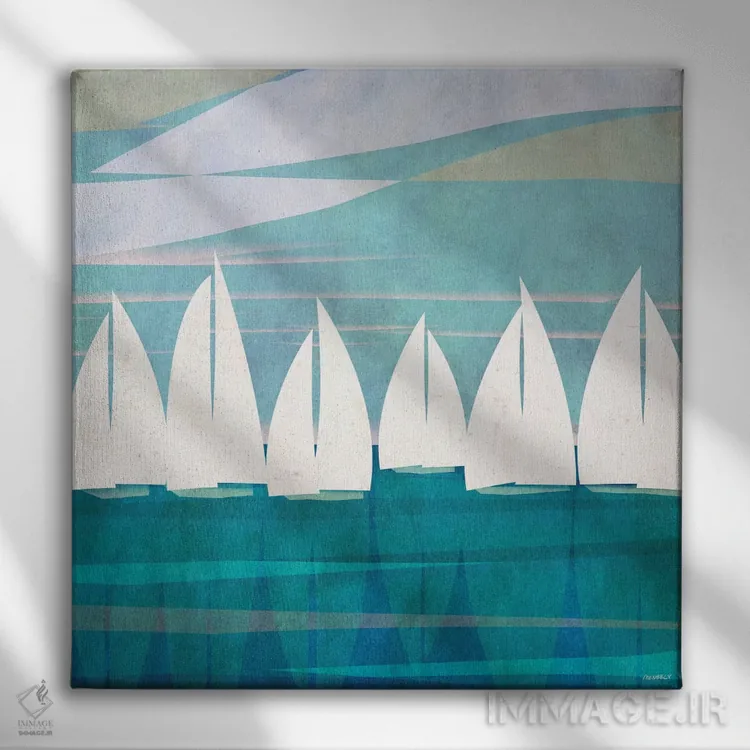 تابلو مسابقهٔ قایقرانی عصر I اثر دن منیلی - نمای روبهرو روی دیوار