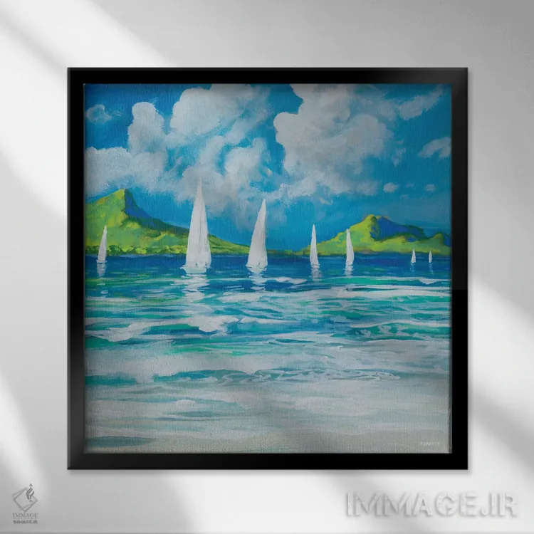 تابلو ساحلِ ترک با قایق I اثر دن منیلی - نمای قابدار مشکی