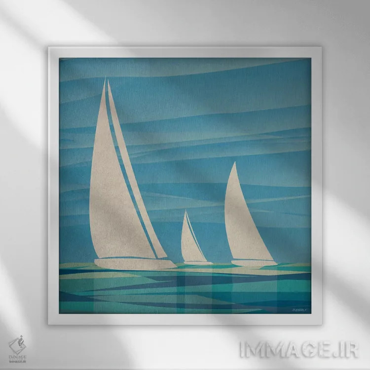 تابلو سفر آبی I اثر دن منیلی - نمای قابدار سفید