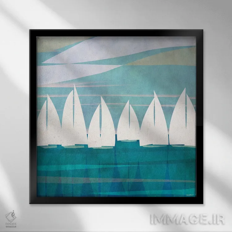 تابلو مسابقهٔ قایقرانی عصر I اثر دن منیلی - نمای قابدار مشکی