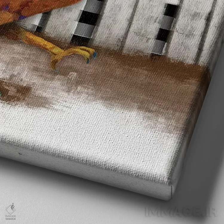 تابلو خروس صبحگاهی I اثر دن منیلی - نمای نزدیک بافت بوم