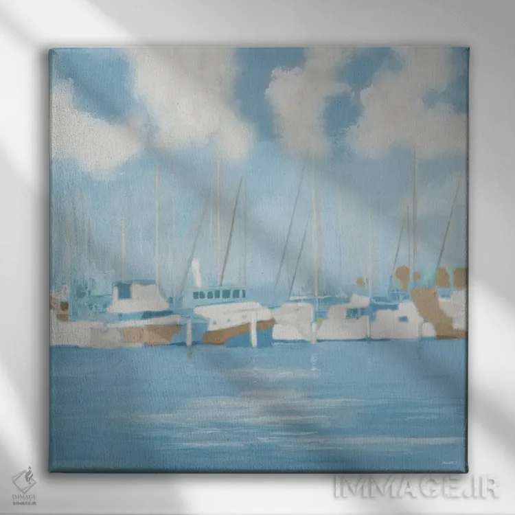 تابلو قایقهای بندر گلف II اثر دن منیلی - نمای روبهرو روی دیوار