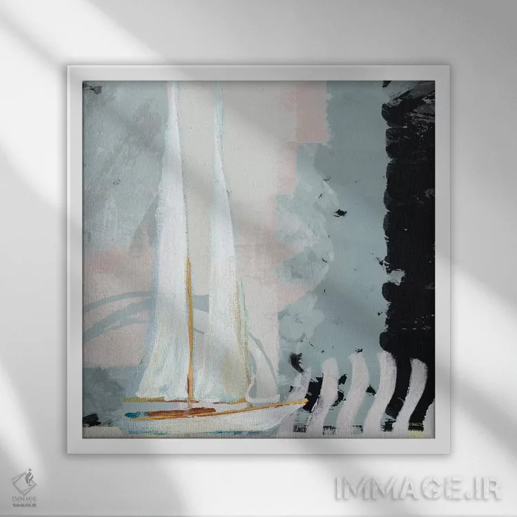 تابلو قایق در حال دریانوردی II اثر دن منیلی - نمای قابدار سفید