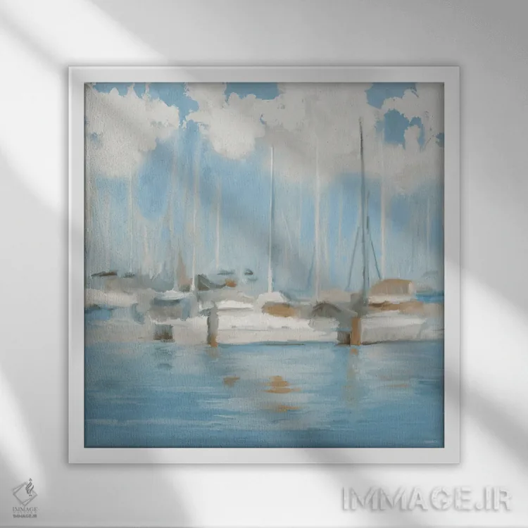 تابلو قایقهای بندر گلف I اثر دن منیلی - نمای قابدار سفید