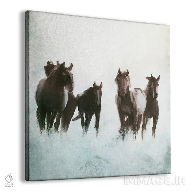 تابلو اسبها در حال دویدن در میان موجها اثر دن منیلی - نمای پرسپکتیو محصول
