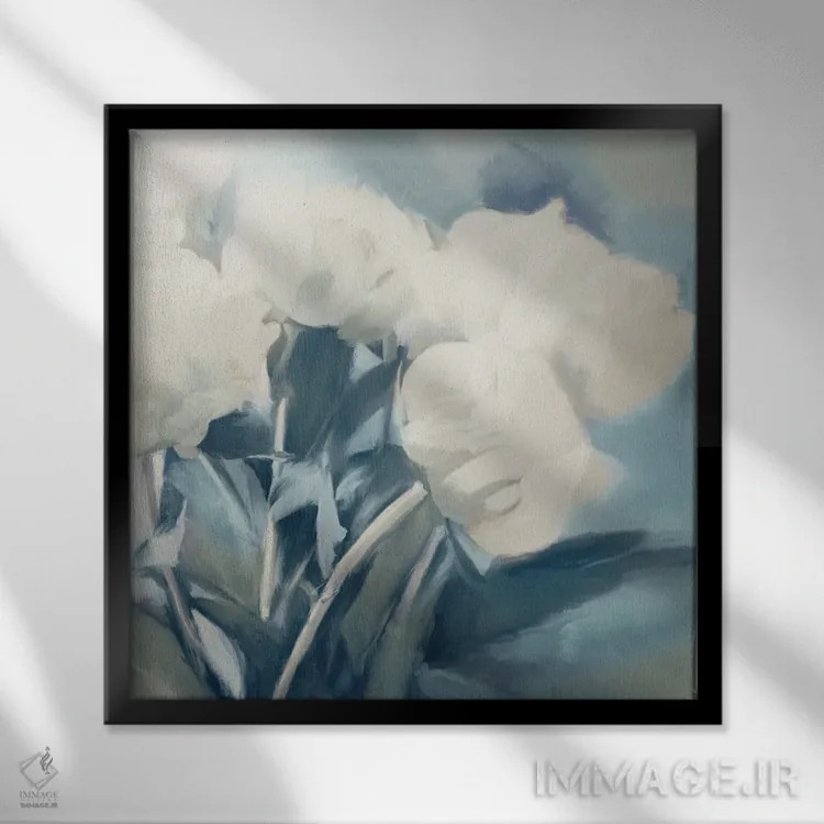 تابلو رزهای سفید I اثر دن منیلی - نمای قابدار مشکی