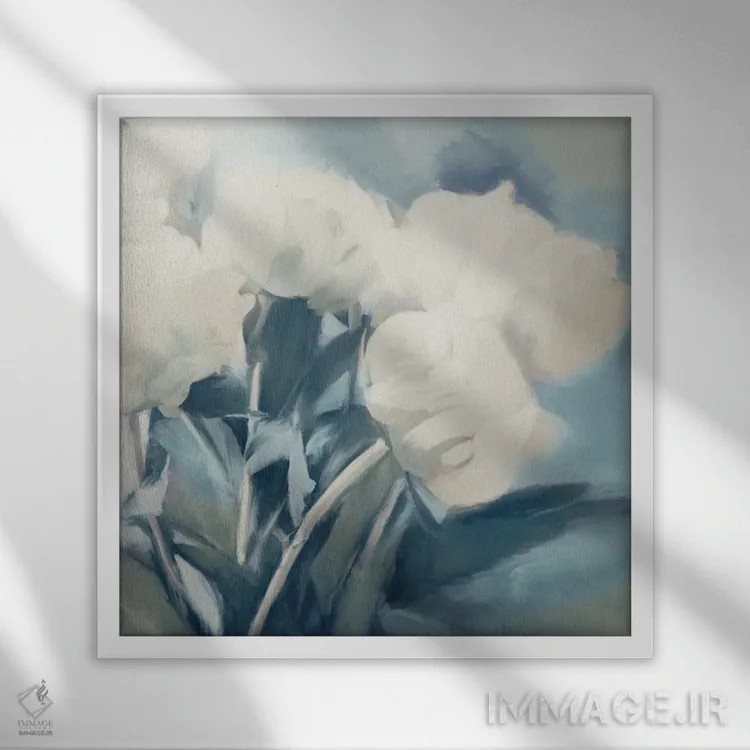 تابلو رزهای سفید I اثر دن منیلی - نمای قابدار سفید