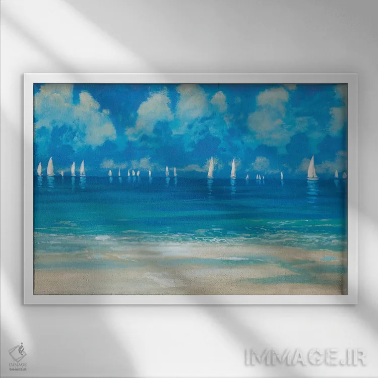 تابلو سواحل آبی اثر دن منیلی - نمای قابدار سفید