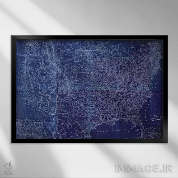 تابلو نقشهٔ کبالت آمریکا اثر دن منیلی - نمای قابدار مشکی