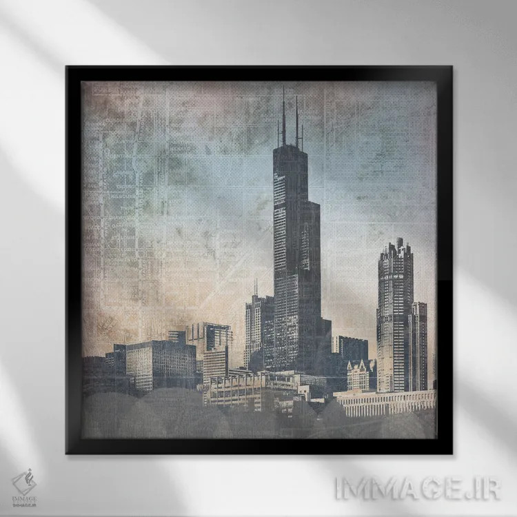 تابلو نمای افقی شیکاگو I اثر دن منیلی - نمای قابدار مشکی