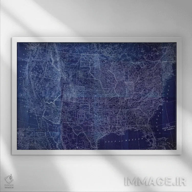 تابلو نقشهٔ کبالت آمریکا اثر دن منیلی - نمای قابدار سفید