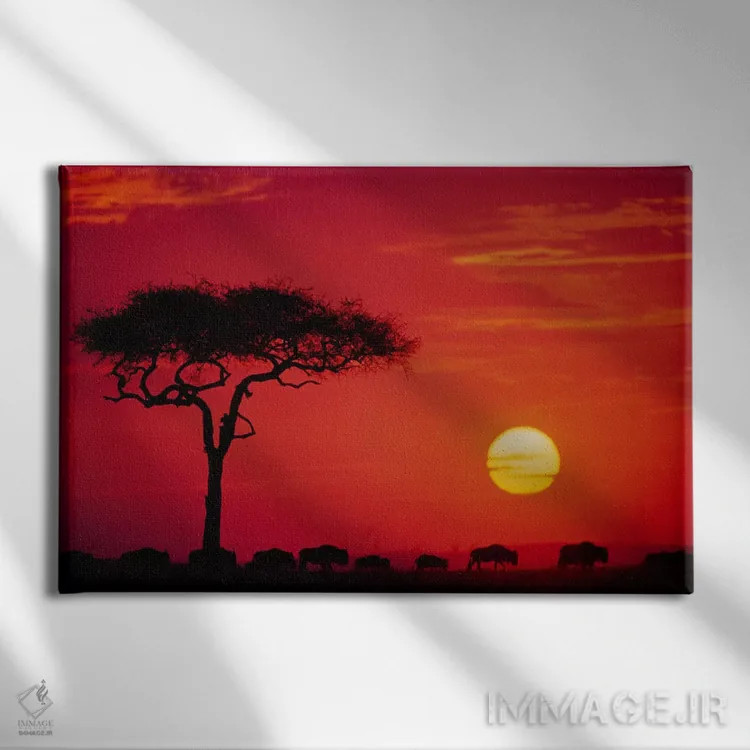 تابلو مهاجرت گاو وحشی آفریقایی، ذخیرهگاه ملی ماسایی مارا، کنیا اثر دی ان پدرسون - نمای روبهرو روی دیوار