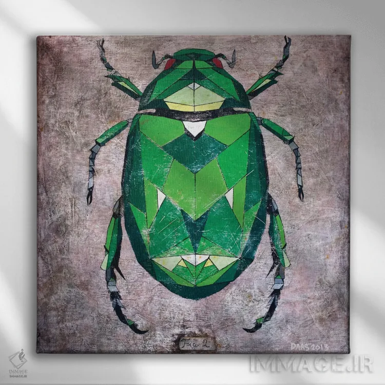 تابلو سوسک طلایی (گنجشک) اثر داز - نمای روبهرو روی دیوار