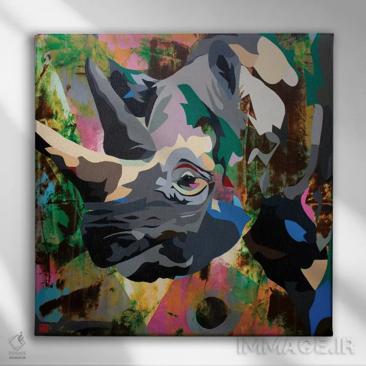 تابلو کرگدن اثر داز - نمای روبهرو روی دیوار