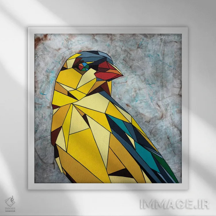 تابلو فنچ طلایی آمریکایی اثر داز - نمای قابدار سفید